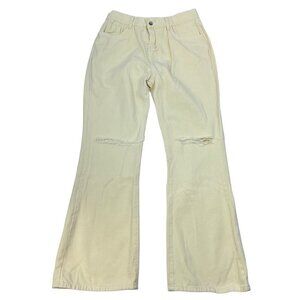 Women’s High Rise Flare Leg Distressed Jeans Pale Yellow Size 29 Waist